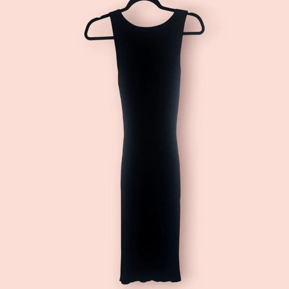 Michael Kors twilight blue ribbed sleeveless v neck Bodycon midi dress size XS - Picture 2 of 11